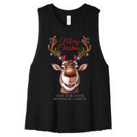 Festive Reindeer Christmas – Holiday Design Zip Hoodie Women's Racerback Cropped Tank