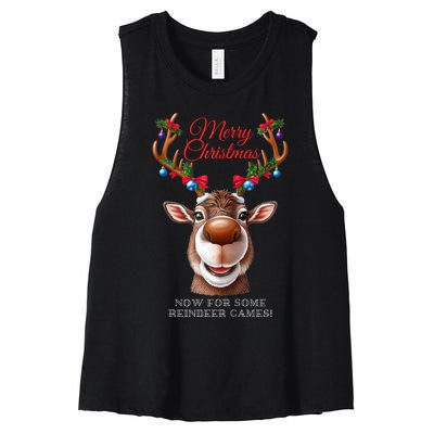 Festive Reindeer Christmas – Holiday Design Zip Hoodie Women's Racerback Cropped Tank