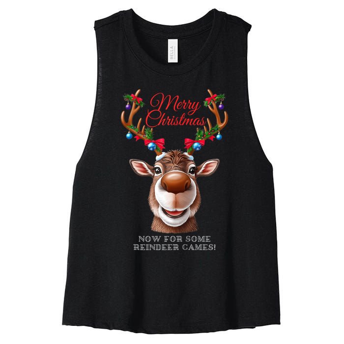 Festive Reindeer Christmas – Holiday Design Zip Hoodie Women's Racerback Cropped Tank