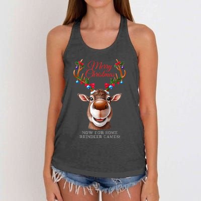 Festive Reindeer Christmas – Holiday Design Zip Hoodie Women's Knotted Racerback Tank