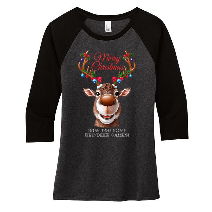 Festive Reindeer Christmas – Holiday Design Zip Hoodie Women's Tri-Blend 3/4-Sleeve Raglan Shirt