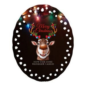 Festive Reindeer Christmas – Holiday Design Zip Hoodie Ceramic Oval Ornament