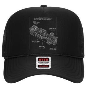 Formula Racing Car Schematic Engineer Team Fan High Crown Mesh Back Trucker Hat