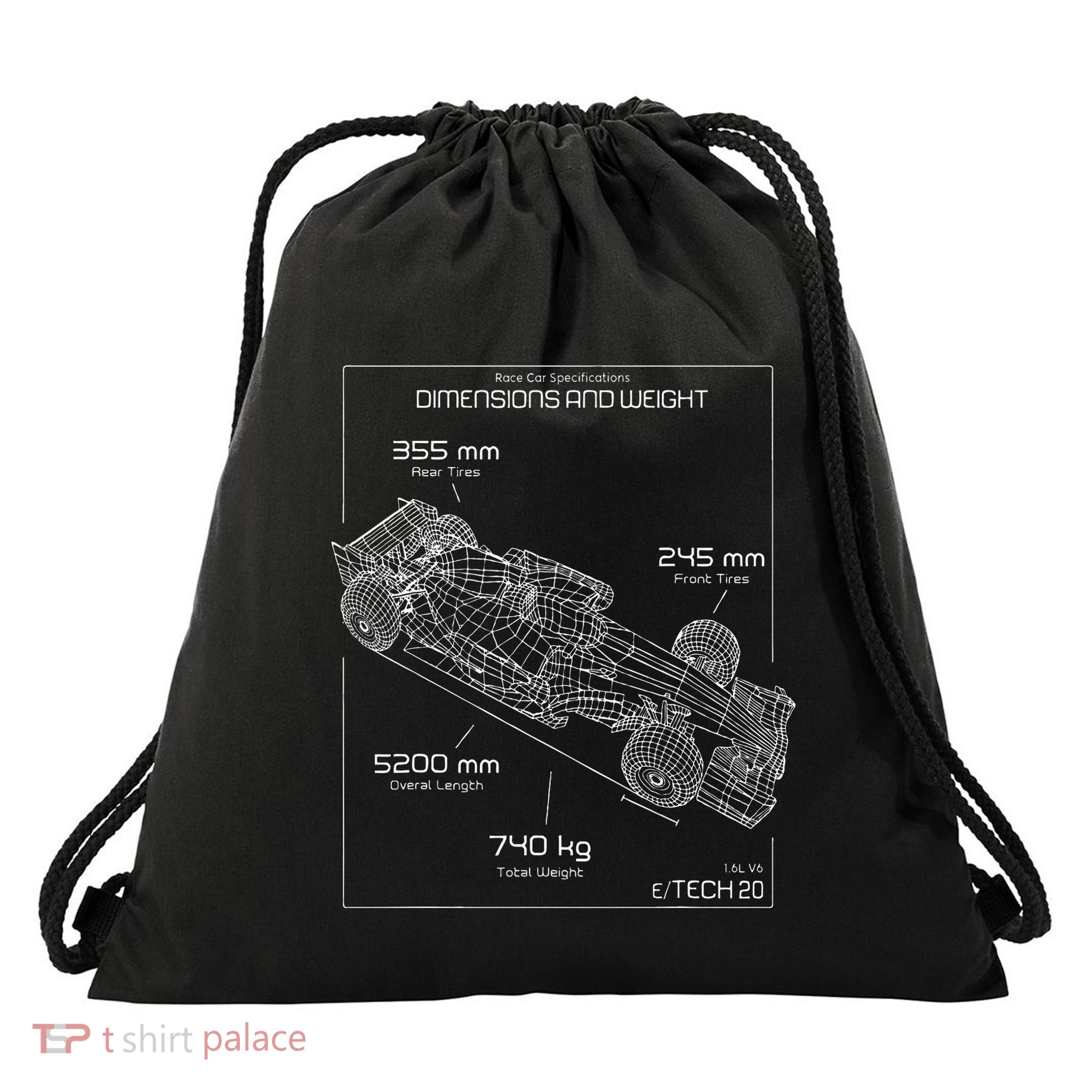 Formula Racing Car Schematic Engineer Team Fan Drawstring Bag