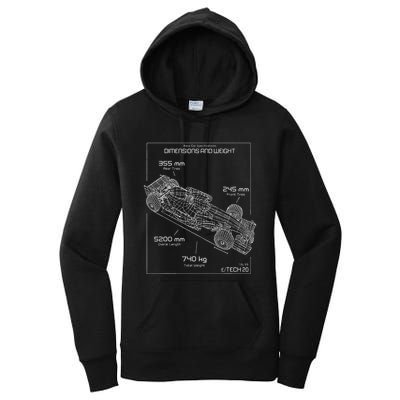 Formula Racing Car Schematic Engineer Team Fan Women's Pullover Hoodie