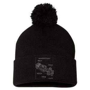 Formula Racing Car Schematic Engineer Team Fan Pom Pom 12in Knit Beanie