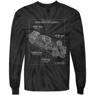 Formula Racing Car Schematic Engineer Team Fan Tie-Dye Long Sleeve Shirt