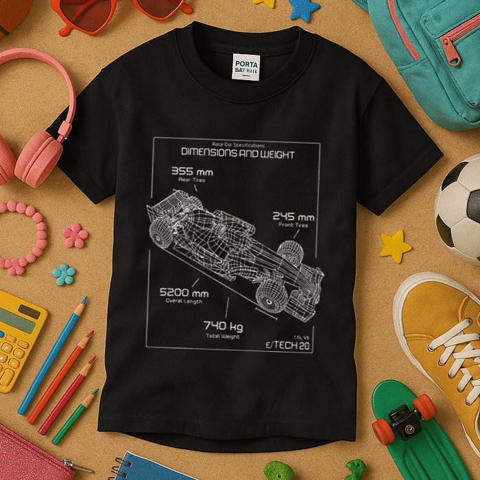 Formula Racing Car Schematic Engineer Team Fan Kids T-Shirt
