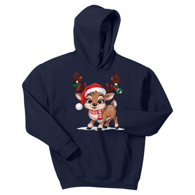 Funny Reindeer Christmas Lights Xmas Pajamas Kids Hoodie