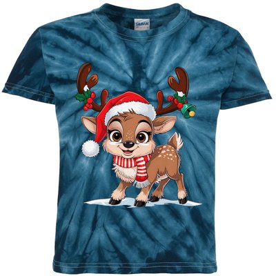 Funny Reindeer Christmas Lights Xmas Pajamas Kids Tie-Dye T-Shirt