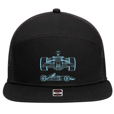 Formula Racing Car Silhouette Mechanical Engineering draw 7 Panel Mesh Trucker Snapback Hat