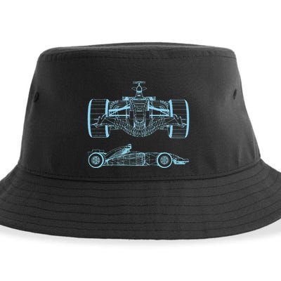 Formula Racing Car Silhouette Mechanical Engineering draw Sustainable Bucket Hat