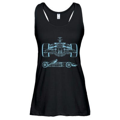 Formula Racing Car Silhouette Mechanical Engineering draw Ladies Essential Flowy Tank