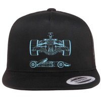 Formula Racing Car Silhouette Mechanical Engineering draw Flat Bill Trucker Hat