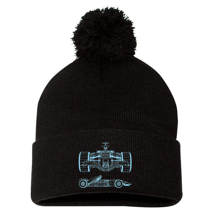 Formula Racing Car Silhouette Mechanical Engineering draw Pom Pom 12in Knit Beanie