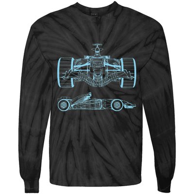 Formula Racing Car Silhouette Mechanical Engineering draw Tie-Dye Long Sleeve Shirt