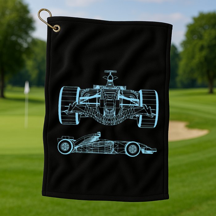 Formula Racing Car Silhouette Mechanical Engineering draw Golf Towel