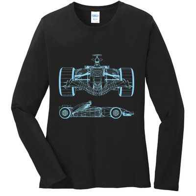 Formula Racing Car Silhouette Mechanical Engineering draw Ladies Long Sleeve Shirt