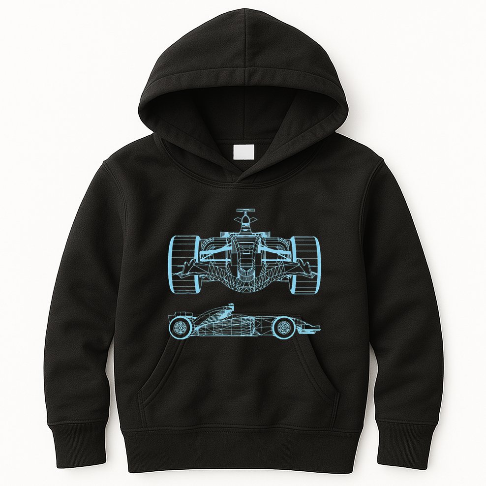 Formula Racing Car Silhouette Mechanical Engineering draw Kids Hoodie