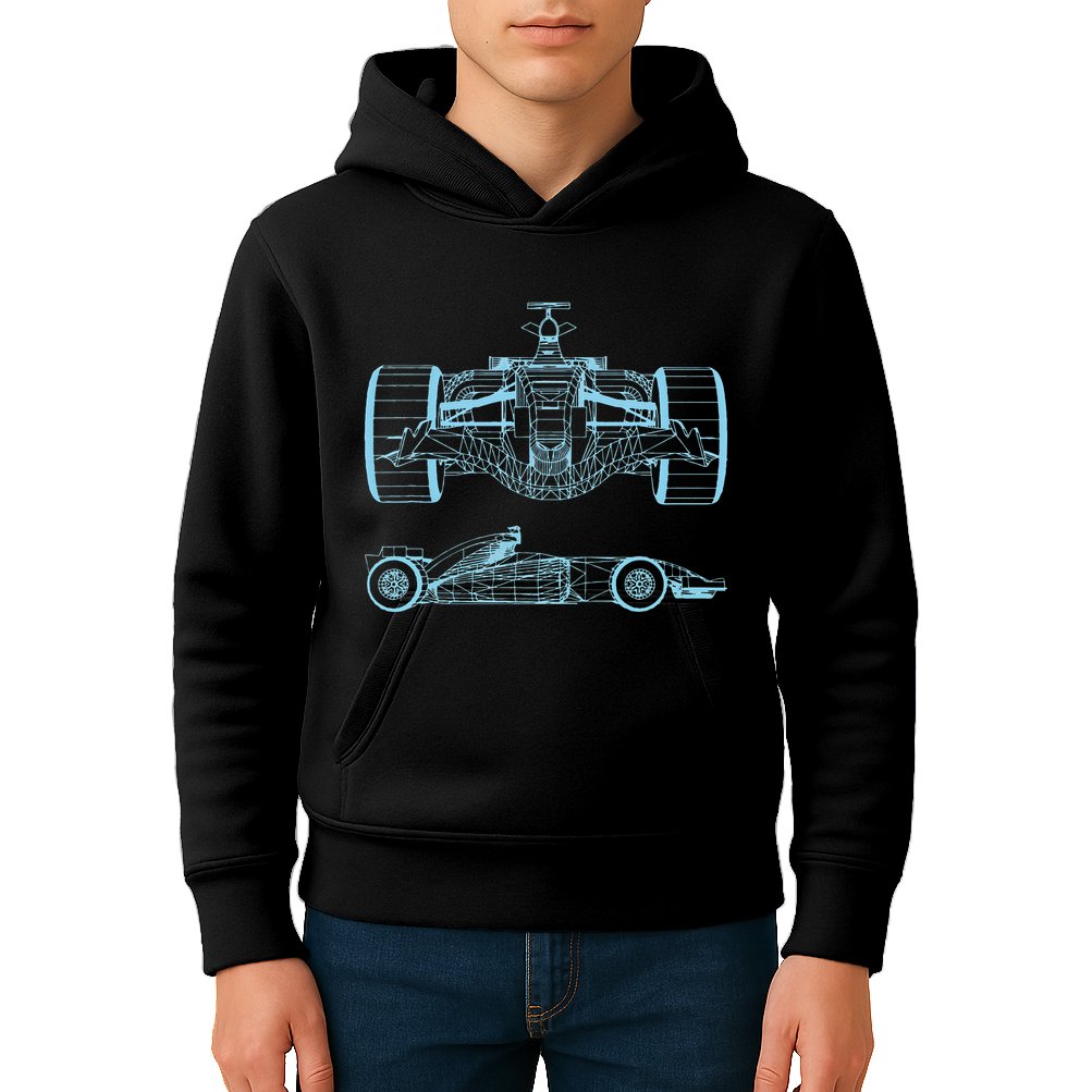 Formula Racing Car Silhouette Mechanical Engineering draw Kids Hoodie