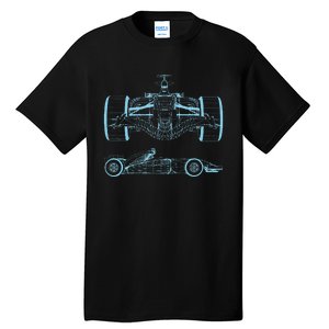 Formula Racing Car Silhouette Mechanical Engineering Draw Tall T-Shirt