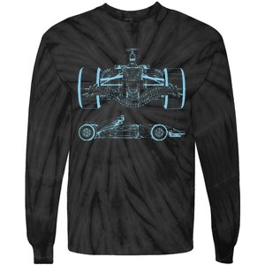 Formula Racing Car Silhouette Mechanical Engineering Draw Tie-Dye Long Sleeve Shirt