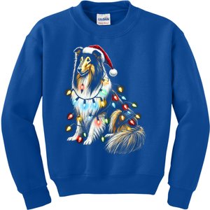 Funny Rough Collie Dog Mom Dad Santa Hat Christmas Lights Gift Kids Sweatshirt