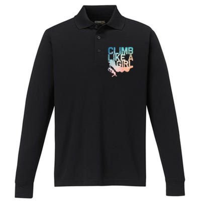 Funny Rock Climbing Rock Climber Performance Long Sleeve Polo