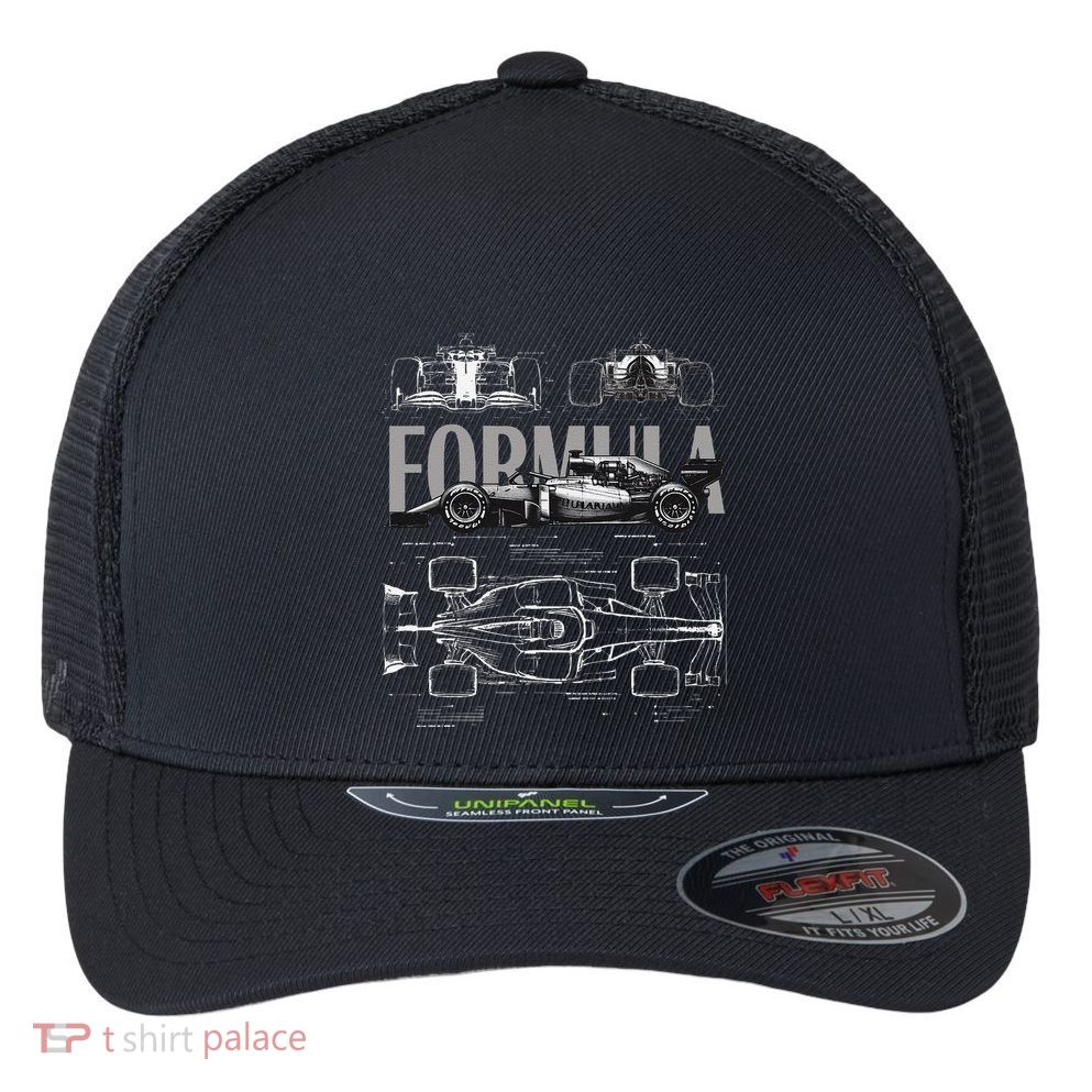 Formula Racing Car Silhouette Mechanical Engineering Design Flexfit Unipanel Trucker Cap