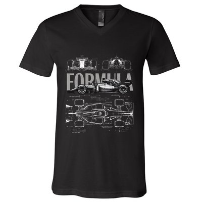 Formula Racing Car Silhouette Mechanical Engineering Design V-Neck T-Shirt