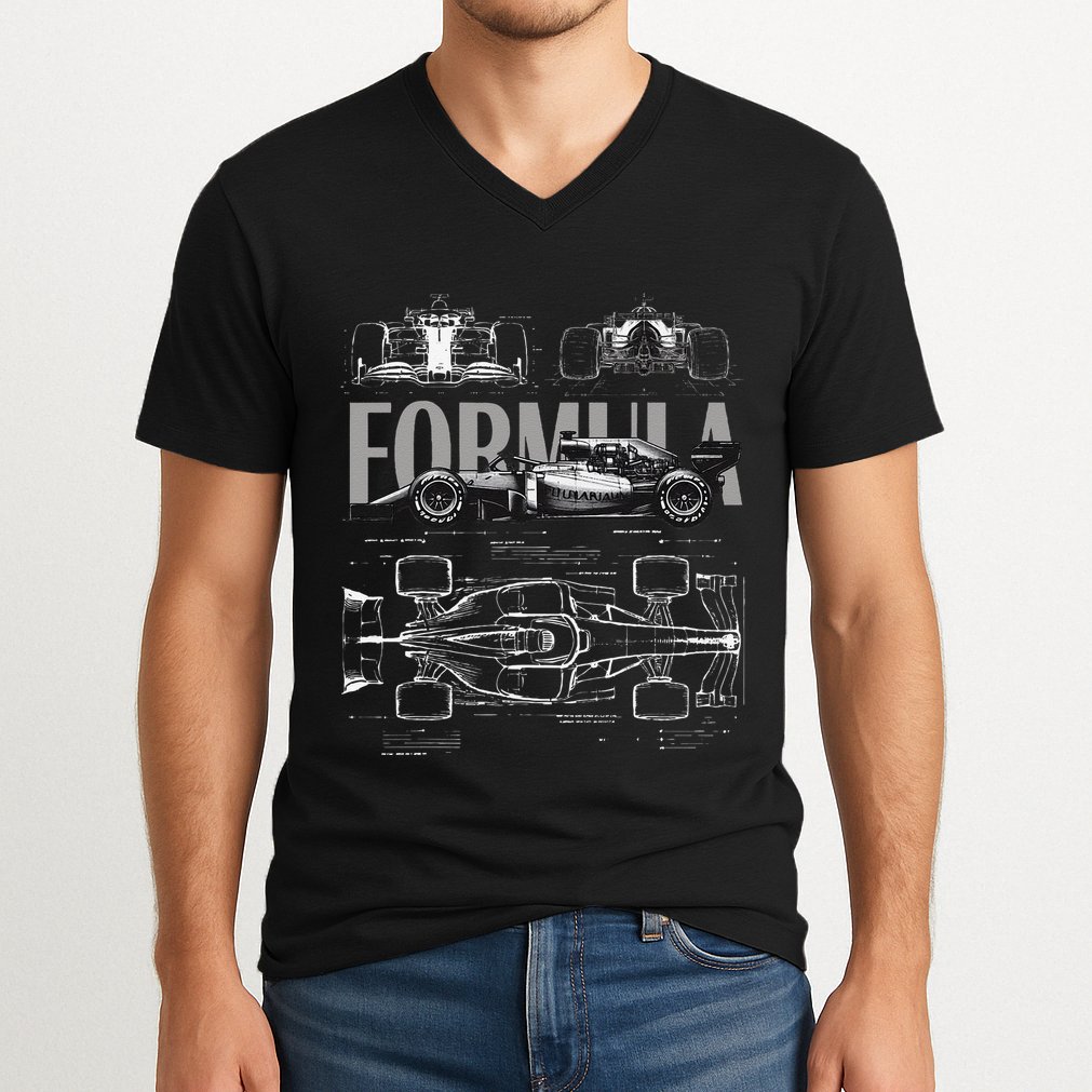 Formula Racing Car Silhouette Mechanical Engineering Design V-Neck T-Shirt