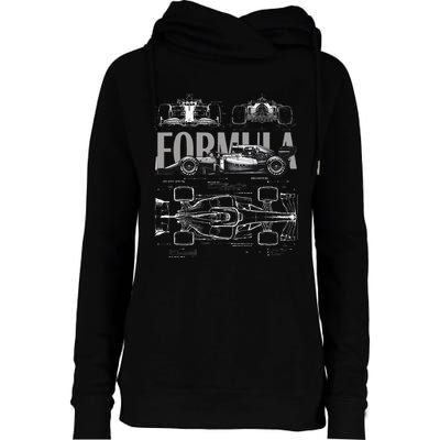 Formula Racing Car Silhouette Mechanical Engineering Design Womens Funnel Neck Pullover Hood