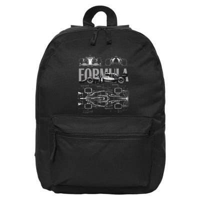 Formula Racing Car Silhouette Mechanical Engineering Design 16 in Basic Backpack