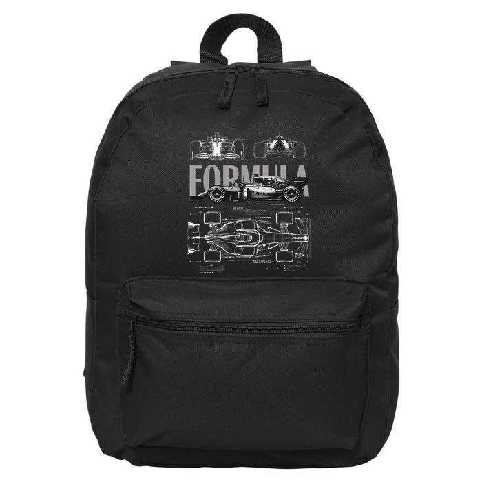Formula Racing Car Silhouette Mechanical Engineering Design 16 in Basic Backpack