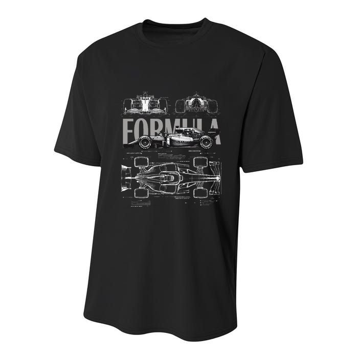 Formula Racing Car Silhouette Mechanical Engineering Design Youth Performance Sprint T-Shirt