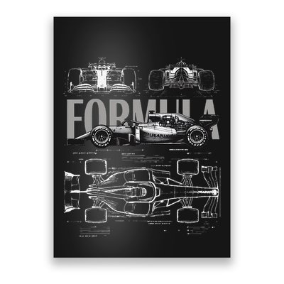 Formula Racing Car Silhouette Mechanical Engineering Design Poster
