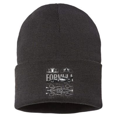 Formula Racing Car Silhouette Mechanical Engineering Design Sustainable Knit Beanie