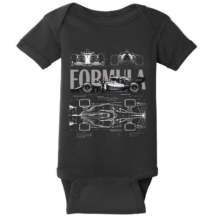 Formula Racing Car Silhouette Mechanical Engineering Design Baby Bodysuit