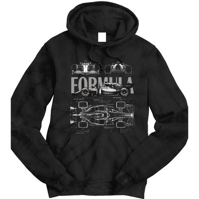 Formula Racing Car Silhouette Mechanical Engineering Design Tie Dye Hoodie