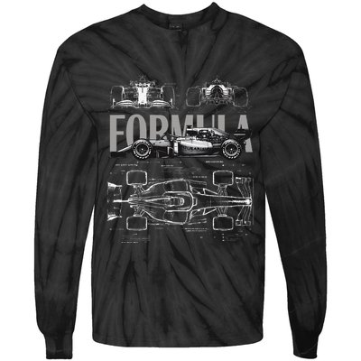 Formula Racing Car Silhouette Mechanical Engineering Design Tie-Dye Long Sleeve Shirt
