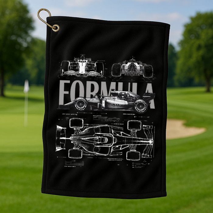 Formula Racing Car Silhouette Mechanical Engineering Design Golf Towel
