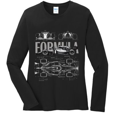 Formula Racing Car Silhouette Mechanical Engineering Design Ladies Long Sleeve Shirt