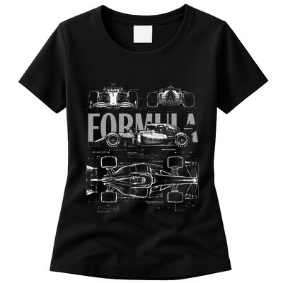 Formula Racing Car Silhouette Mechanical Engineering Design Womens T-Shirt