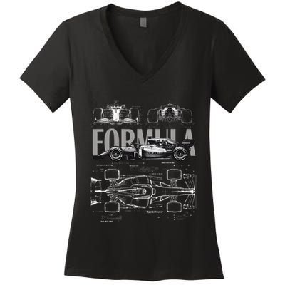 Formula Racing Car Silhouette Mechanical Engineering Design Women's V-Neck T-Shirt