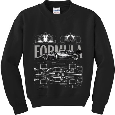 Formula Racing Car Silhouette Mechanical Engineering Design Kids Sweatshirt