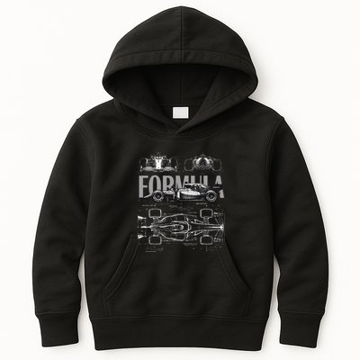 Formula Racing Car Silhouette Mechanical Engineering Design Kids Hoodie