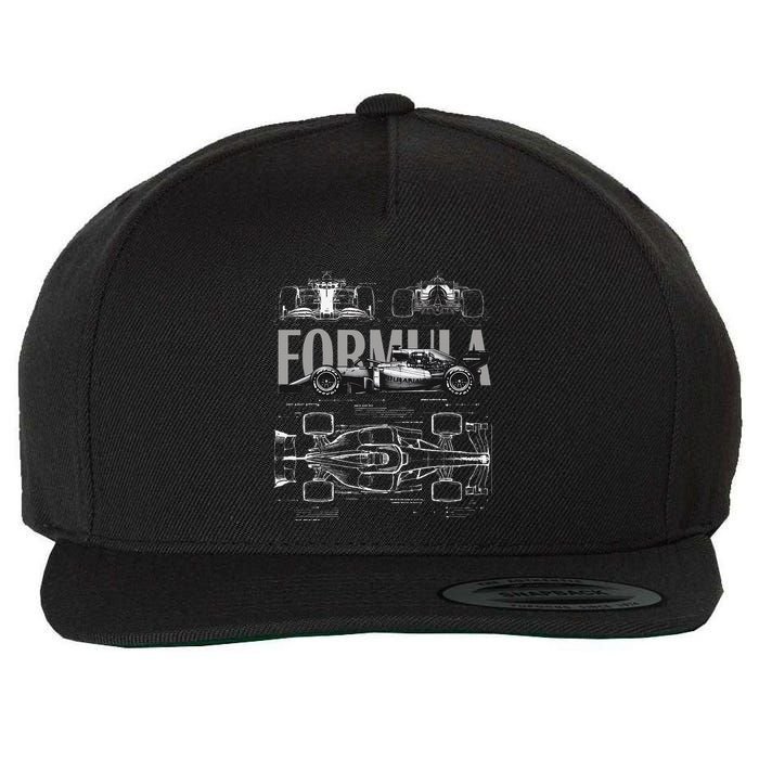 Formula Racing Car Silhouette Mechanical Engineering Design Wool Snapback Cap