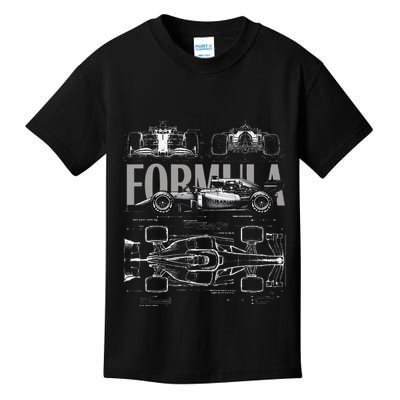 Formula Racing Car Silhouette Mechanical Engineering Design Kids T-Shirt