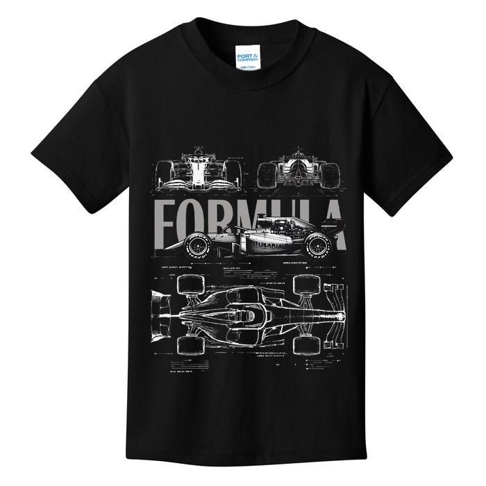 Formula Racing Car Silhouette Mechanical Engineering Design Kids T-Shirt