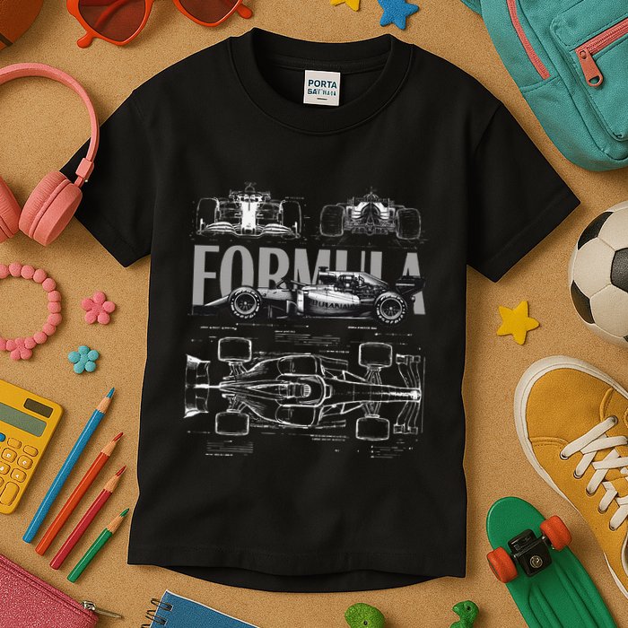 Formula Racing Car Silhouette Mechanical Engineering Design Kids T-Shirt